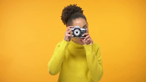 Smiling Black Woman Making Photo, Tourist Visiting Famous Landmarks, Sightseeing