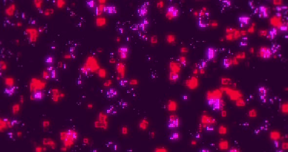 Red and purple pixel abstract background with digital lights animation