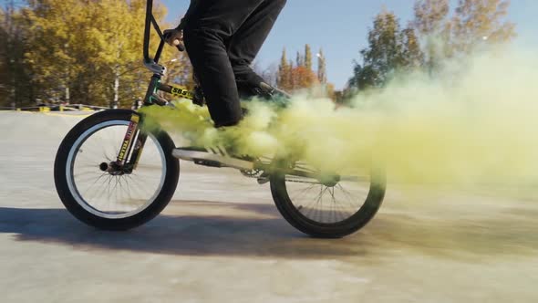 Man Riding Bmx Bicycle on Bowl at City Skate Park