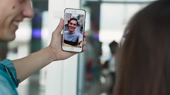 Video Call. Closeup Of Phone Screen With Video Chat