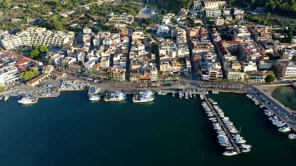 Port Andratx and moored yachts at marina, Mallorca, Spain