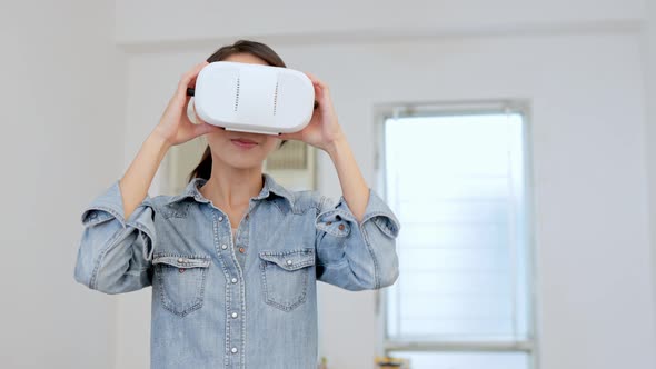 Woman watching with virtual reality device