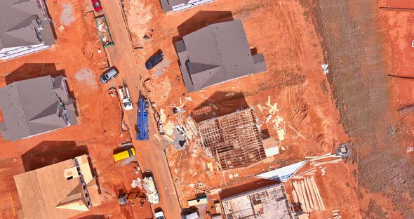 Aerial View Construction Site Making Foundation for a New Home