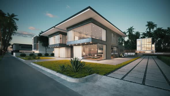 Modern Luxury House At Dusk