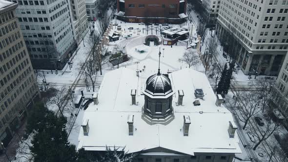 Snow Covered Courthouse in Downtown Portland During Winter