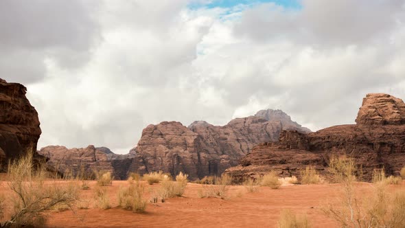 Wadi Rum Desert in Jordan Cloud Landscape Scenery  Timelapse