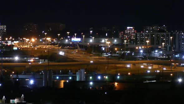 Static night distance view of the Toronto International Pearson Airport YYZ Canada.