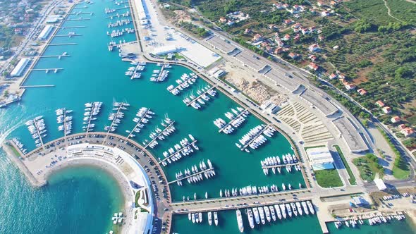 Aerial view of Sukosan port and its surrounding green landscape, Croatia