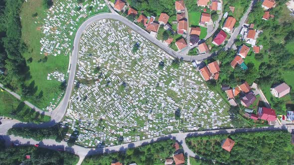 Aerial view of Bosnian graveyard