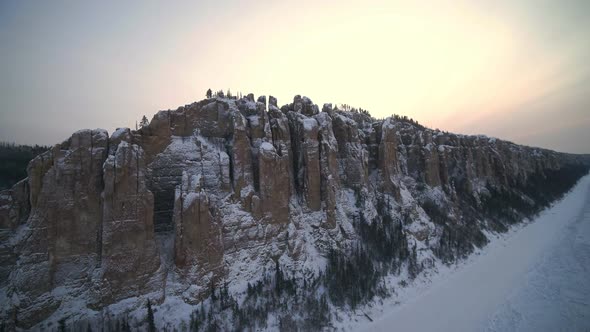 Rocks and Woods in Russian Siberia in Winter