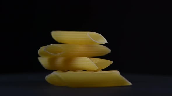 Close up video rotation vermicelli pasta on black background