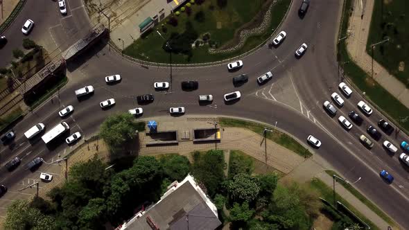 Overhead Drone Shot of Busy Roundabout