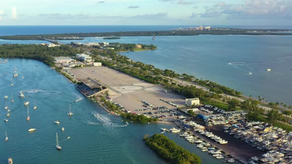 Aerial of Virginia Key flying toward Crandon Park