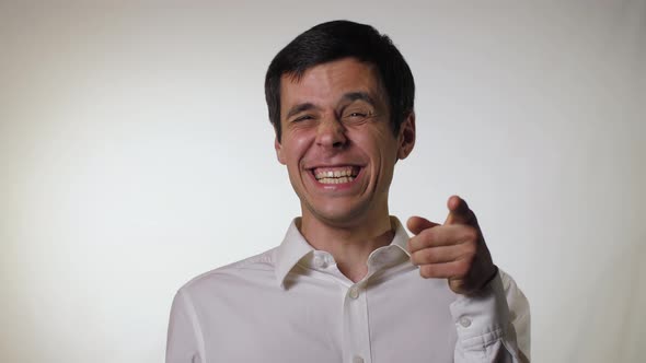 Funny Man Taunts, on a Gray Background