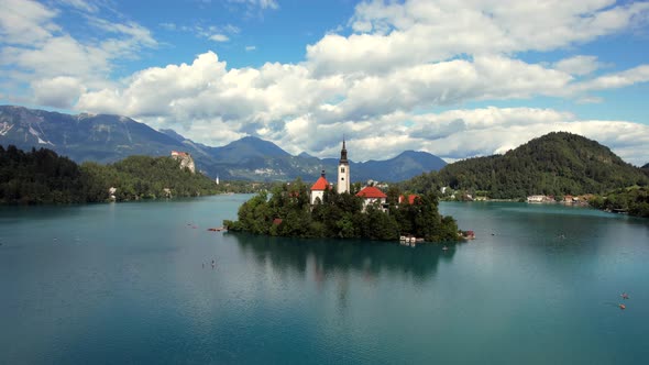 Lake Bled in the town of Bled is a popular tourist destination, and mostly known for the small islan