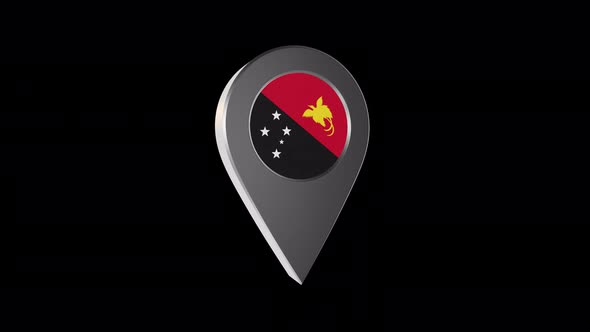 3d Animation Map Pointer With Papua New Guinea Flag With Alpha Channel - 4K