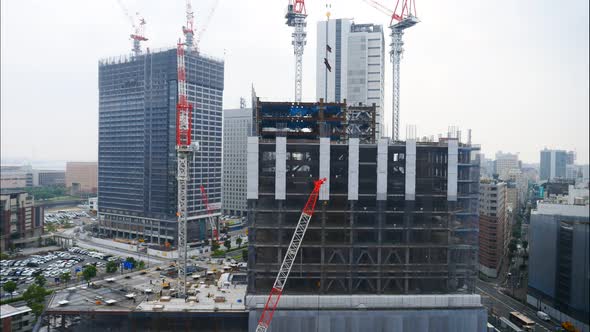 Time lapse construction crane site of building