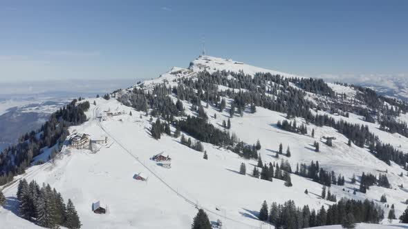 Aerial view of mountain peak in wintertime, Lucerne, Switzerland.