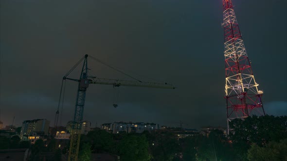 Thunderstorm in the Evening in the City of Timelapse