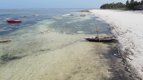 Coastal Landscape of Zanzibar Tanzania  Boats Near the Shore