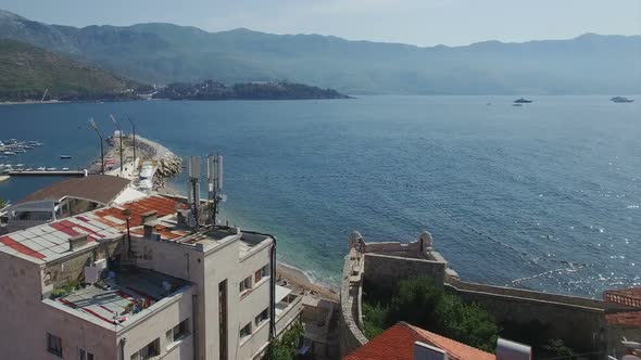 Old European Town Rooftops and Adriatic Sea