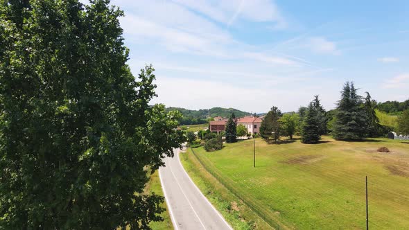 View of country road and highway, Cellarengo, Piemonte, Italy