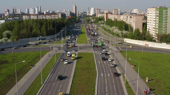 Aerial View of Car Traffic in the City