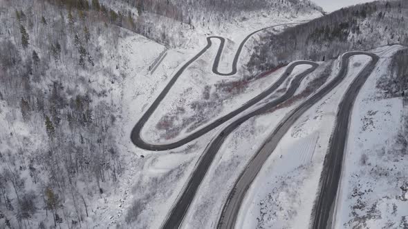 Aerial View of Winding Road in the Mountains