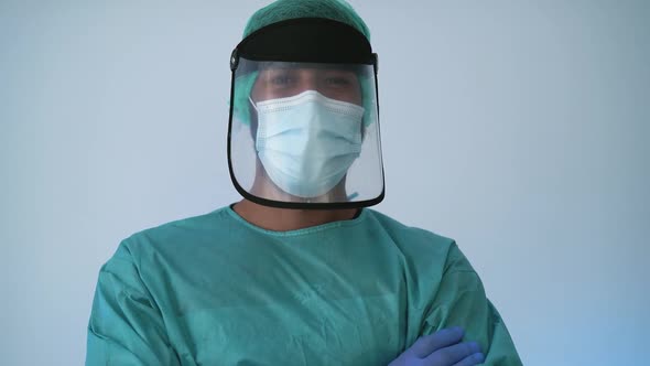 Young doctor wearing personal protective equipment fighting against corona virus