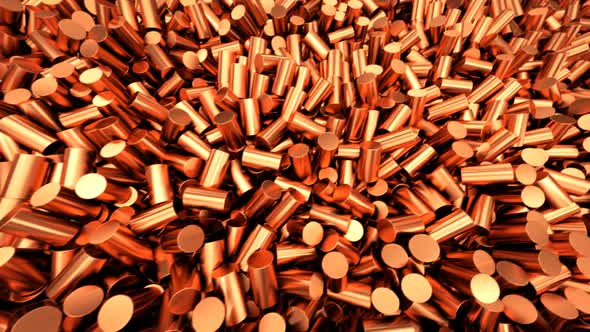 Close up of pure copper cylindrical granulate. Used in the electrical industry.