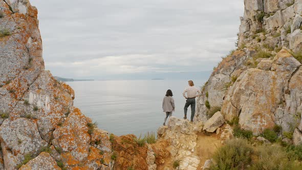 People are resting in the mountains Summer Baikal lake Olkhon island