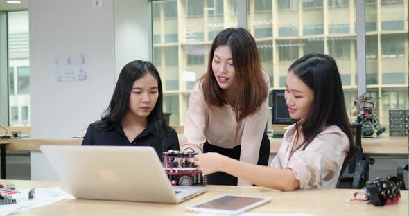 Startup team developing robotic