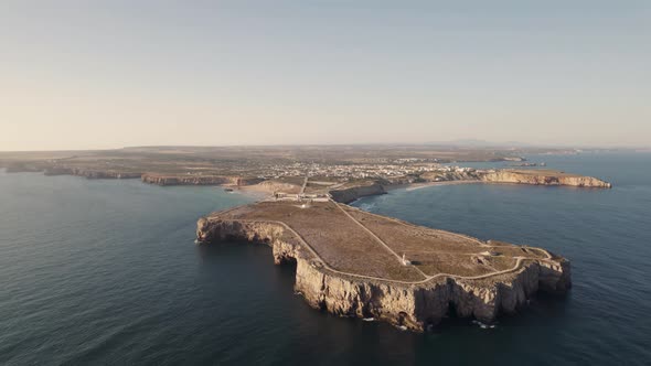 Panoramic aerial view of sea fort Sagres fortress (Fortaleza de Sagres), Algarve, Portugal.