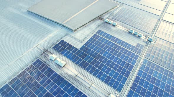 Top view of a solar power station on building roof