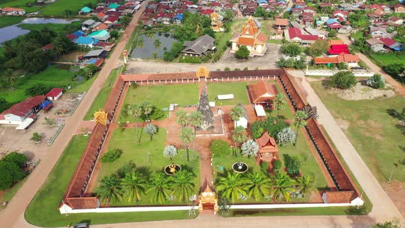 Aerial view of That Ing Hang - an ancient temple in Savannakhet, Laos