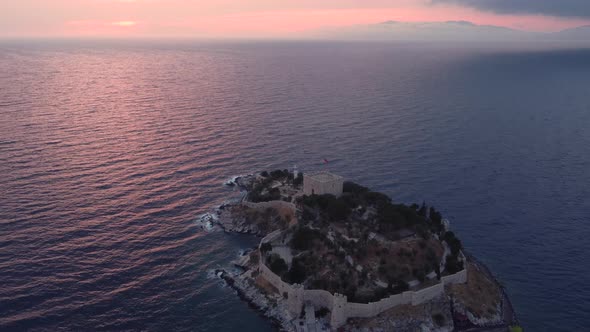 Aerial View Pigeon Island Castle of Kusadasi Turkey