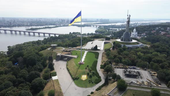 Kyiv - National Flag of Ukraine By Day. Aerial View. Kiev