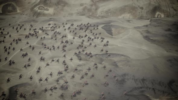 Top View On A Big Ancient Army Charging In A Battlefield