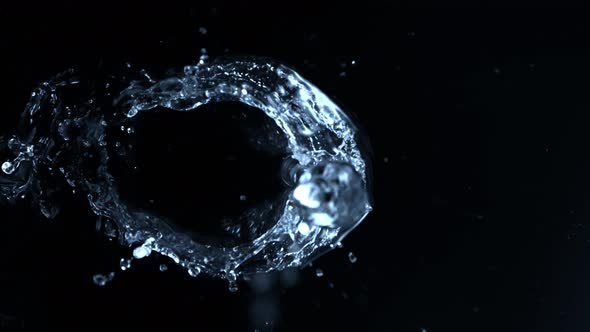 Super Slow Motion Shot of Splashing Water on Black Background at 1000Fps