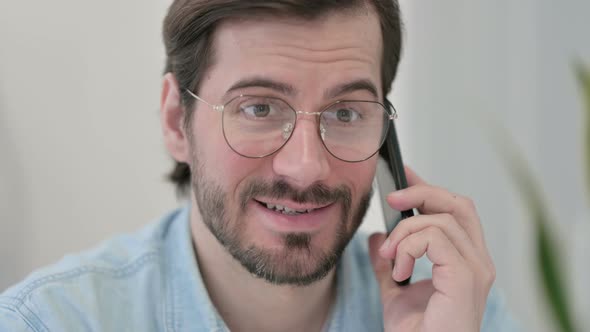 Close Up Young Man Talking Smartphone