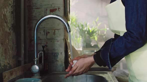 Woman Is Washing Hands With Soap