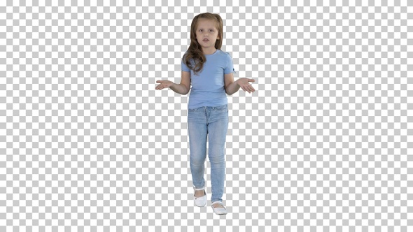 Small girl walking and talking to camera making gestures Alpha