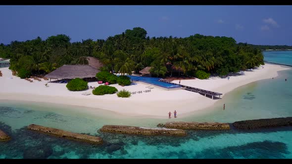 Aerial seascape of tranquil bay beach adventure by transparent ocean with white sand background of j