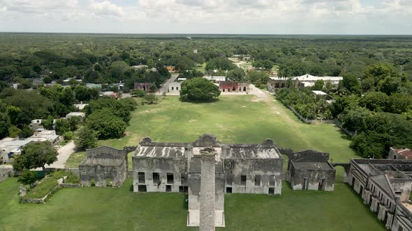 View of chimenea and machinery room of hacienda in yucatan