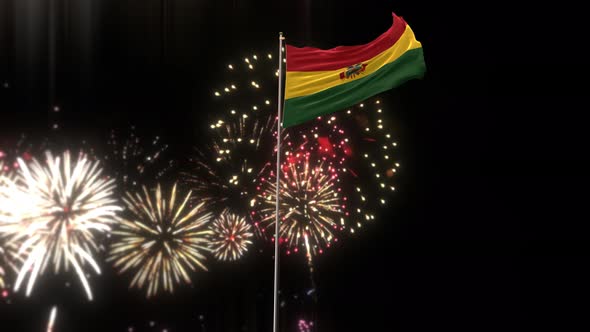 Cameroon Flag With  Fireworks 