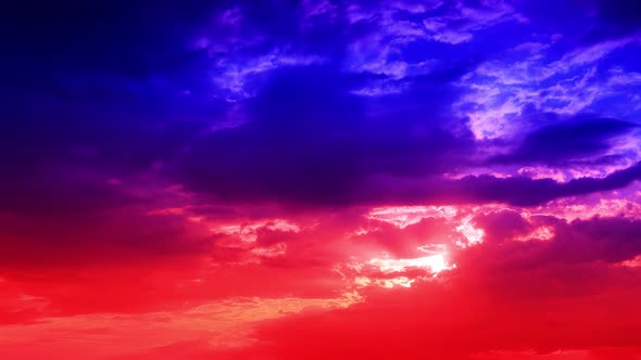 Time Lapse Multi Colored Blue Bright and Dramatic Sunrise or Sunset Sky and Clouds