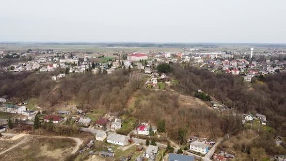 Majestic town of Vilkija in Lithuania in aerial drone view