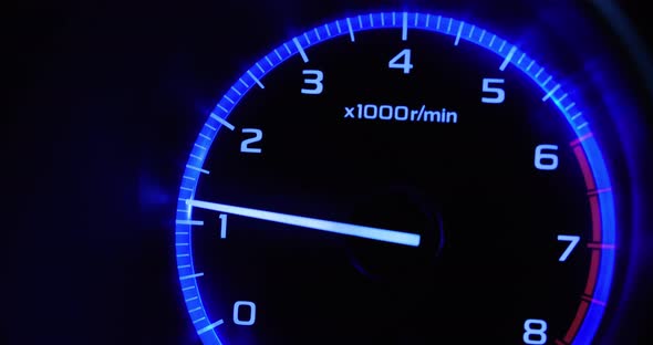 4K - Car acceleration. Tachometer front view