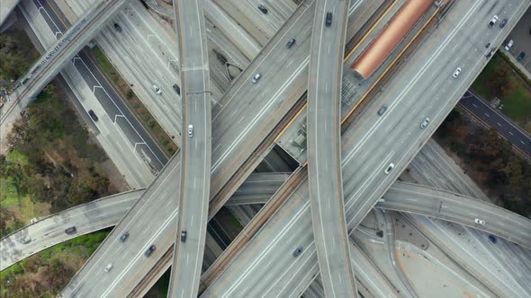 AERIAL Spectacular Overhead Shot of Judge Pregerson Interchange Showing Multiple Roads Bridges