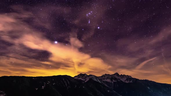 4K Timelapse Orion Constellation The Alps South Tyrol Fixed